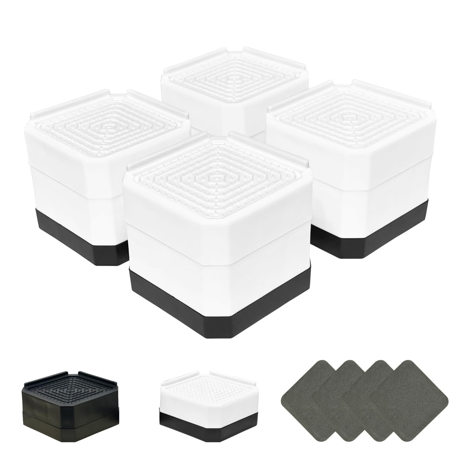 AKINOYAMA 洗濯機用防振かさ上げ台 高さ調節 防振ゴム付き 高さ調整 机 継ぎ脚 ベッド・テーブルの高さ調節 テーブル 脚 騒音軽減 滑り止め 家具に傷防止 耐荷重約2000kg 取り外し可能 自由に組合わせる 1セット4個入り 洗濯機置き台 (ホワイト, 7.3cm二段) の商品画像