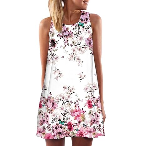 Kleid Damen Sommer SANFASHION Kleider Vintage Boho Frauen Sleeveless Strand Printed Short Minikleid