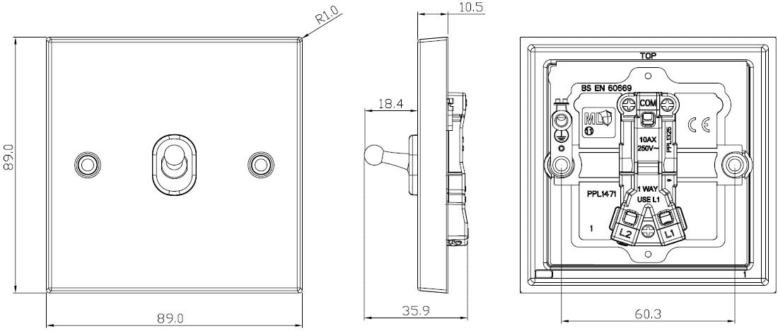 10AX 1G 2 Way Toggle Switch - Square Edge Antique Brass - Image 3