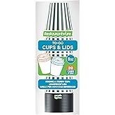 8 Ounce Disposable Coffee Cups With Lids, 20 Hot Cups With Lids - Sleeves Sold Separately, Single Wall, Forest Green And White Stripe Paper Coffee Cups, For All Kinds Of Beverages - Restaurantware