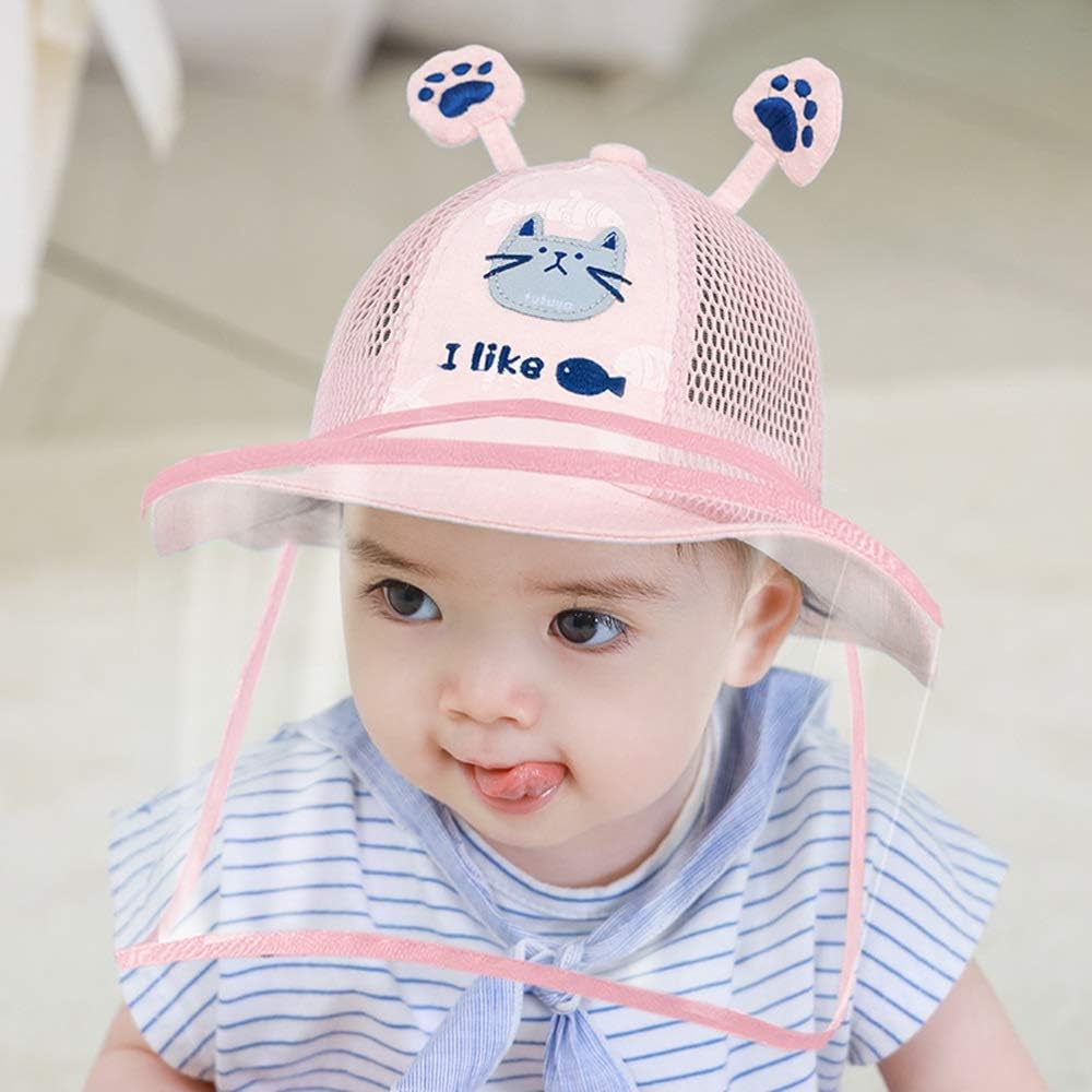 OUPAI Safety Face Hat Protective Hat for 0-3 Year Old Kids Toddler Baby Boys Girls Anti Spitting Anti-Dust Protective Hat Face Shield Fisherman Sun Hat (Color : Pink-with cover, Size : 8-15month)