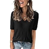 Arach&Cloz Women's Lightweight Fall Sweater Tops Casual Short Sleeve Blouses Shirts