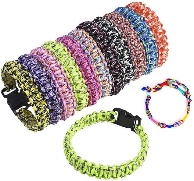 Paracord Bracelet Woven 8.25" Colorful Bracelets - Pack of 12 - Camps, Prizes, Classrooms, Party Favors, Sleepovers, Easter Baskets