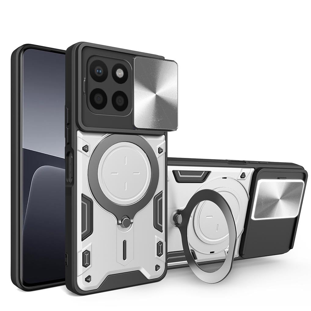 SEAHAI Case for HONOR X6a, Ultra-thin Silicone TPU Shockproof Hybrid Hard PC Cool Style Cover, with Slide Camera Cover and Metal Ring Magnetic Kickstand - Silvery