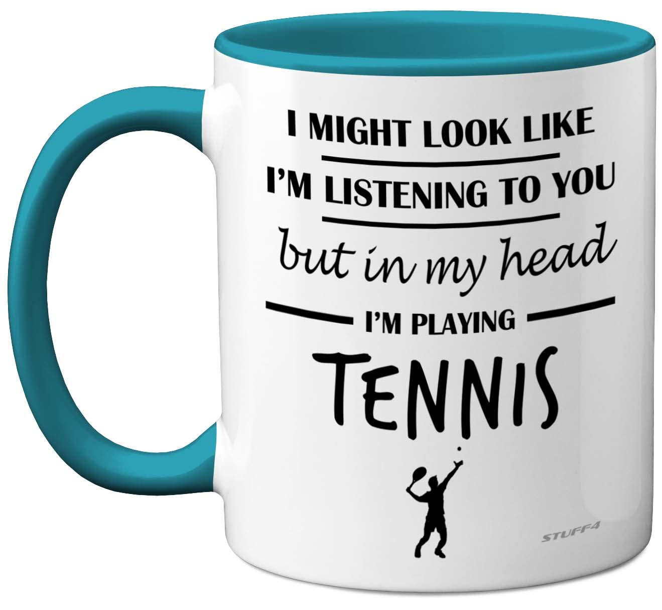 Stuff4 Tennis Gifts for Women Men - in My Head I'm Playing Tennis Mug - Funny Gifts for Players, Lover Presents, 11oz Ceramic Dishwasher Safe Light Blue Premium Mugs Novelty Cup