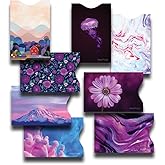 8 RFID Blocking Sleeves, Unique Designs and Arts in Purple, Anti-Theft Credit Card Holder, Credit Card Protector, Easy to Recognize, Sturdy and Perfect size for cards