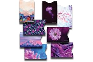HOZYFROZY 8 RFID Blocking Sleeves, Unique Designs and Arts in Purple, Anti-Theft Credit Card Holder, Credit Card Protector, Easy to Recognize, Sturdy and Perfect size for cards