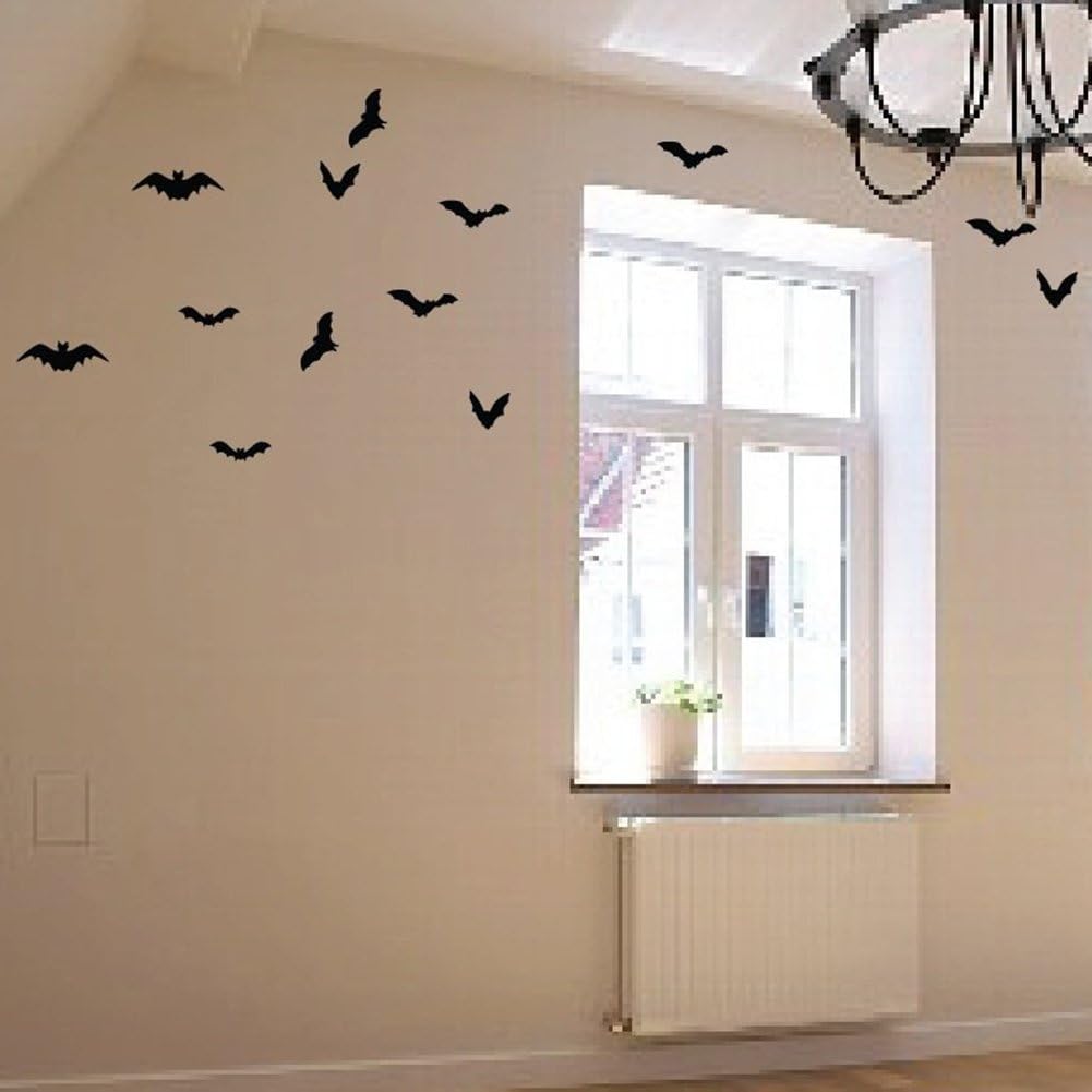 HOZZQ DIY Halloween Party Supplies PVC 3D Decorative Scary Bats Wall Decal Wall Sticker, Halloween Eve Decor Home Window Decoration Set, 28pcs, Black: Toys & Games