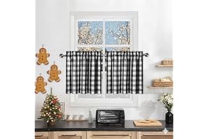 Bapawfish Black and White Farmhouse Gingham Tiers Kitchen Curtains 24 Inches Long, Buffalo Plaid Check Half Window Cafe Curtains for Kitchen Bathroom, 28" x 24", Black/White, Set of 2