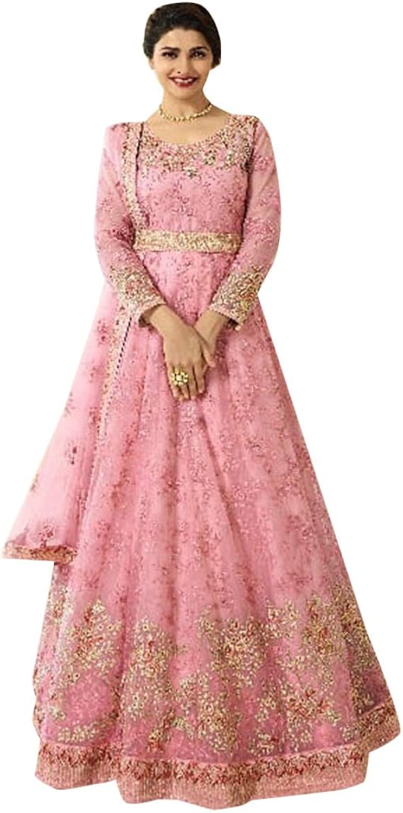 pink net abaya style anarkali suit