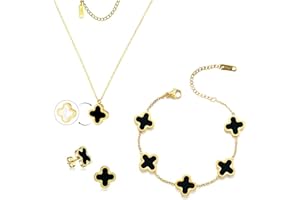 Ayehe Lucky Clover Sets, Double-sided Lucky Clover Bracelet, Earring, Necklace Pendant for Women, Ladies
