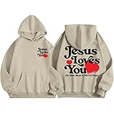 Pairxily Jesus Loves You Christian Hoodie for Women Faith Religious Fleece Sweatshirts God Sayings Long Sleeve Tops Pullover