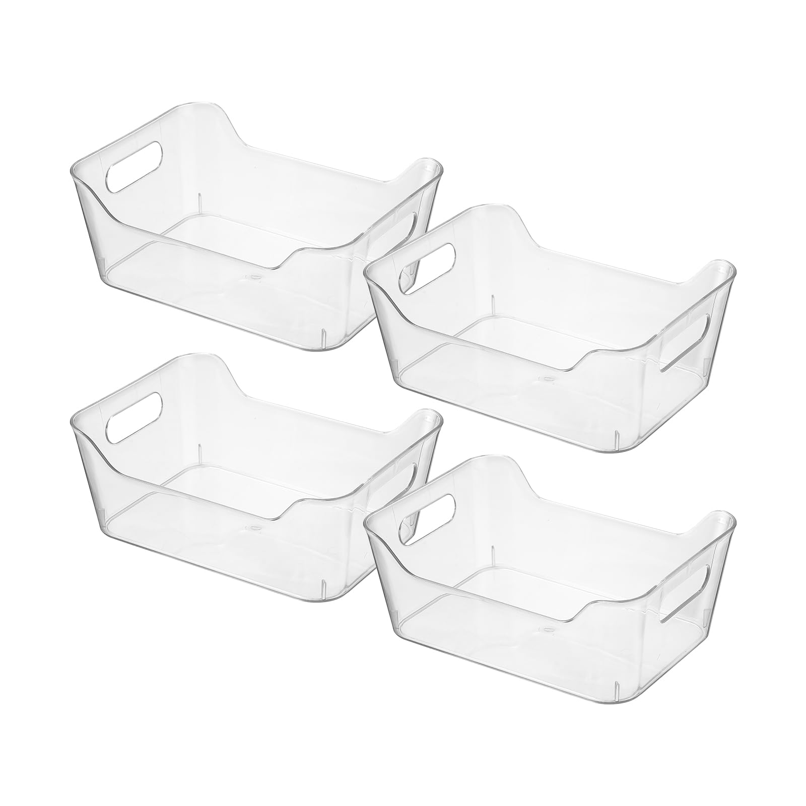 Photo 1 of novelinks 4 Pack Clear Plastic Storage Bins Pantry Organizer Bins Fridge Organizer Plastic Bins Cabinet Organizers with Handle for Kitchen,Office,Cabinet,Closet,Freezer,Small