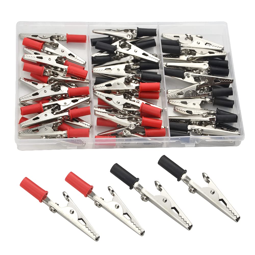 WMYCONGCONG 50 PCS Metal Alligator Clips Electrical Test Clamps with Plastic Hands Red Black Kit Alligator Clip Spring Clamps for Laboratory Electric Testing Work