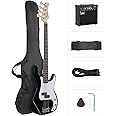 GLARRY Full Size Electric Bass Guitar Beginner Kit 4 String with AMP, Cable, Strap, Bag and Accessories (Black)