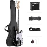 GLARRY Full Size Electric Bass Guitar Beginner Kit 4 String Exquisite Basswood Bass with 20W AMP, Cable, Strap, Bag and Accessories (Black, 39"Right Handed)