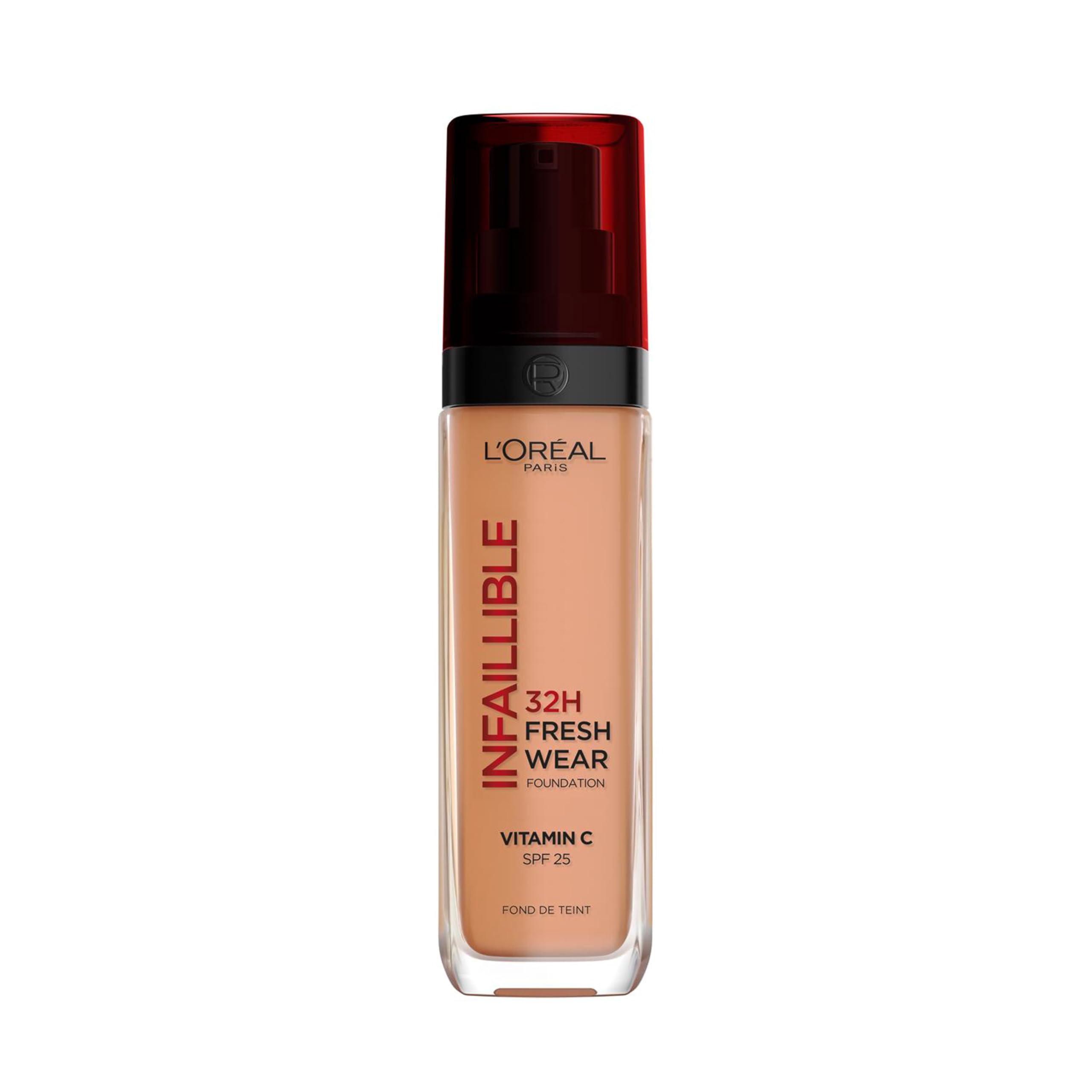 L'Oréal Paris Liquid Foundation, Full Coverage, Lasting Wear, With Vitamin C and SPF 25, Infallible 32H Fresh Wear, 320 Toffee