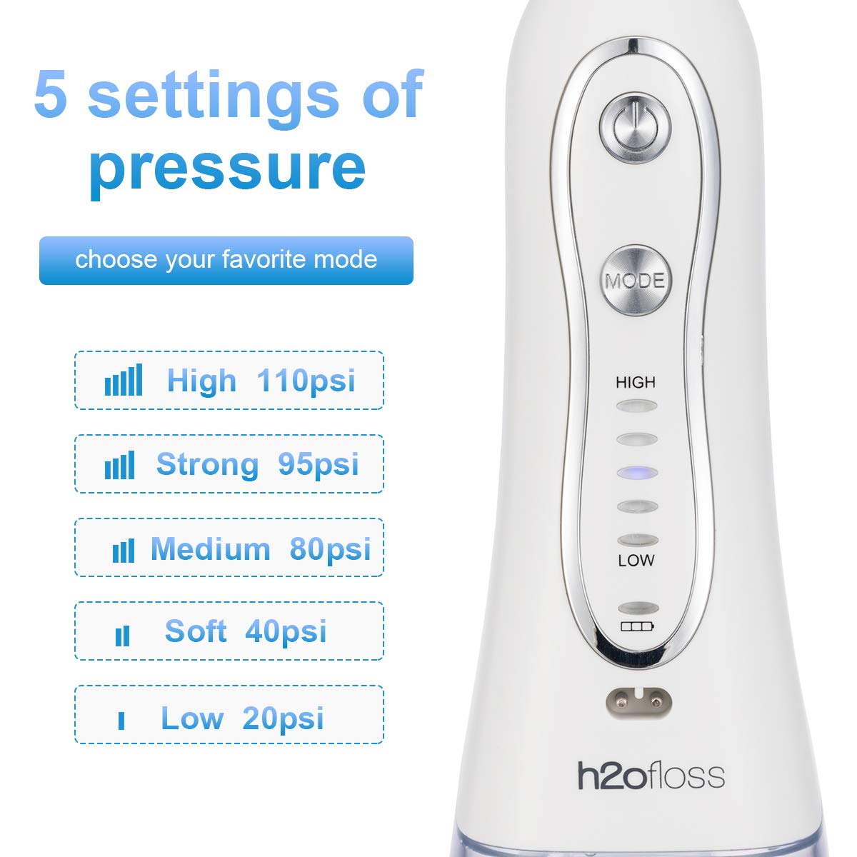 H2ofloss Water Flosser Portable Dental Oral Irrigator with 5 Modes, 6 Replaceable Jet Tips, Rechargeable Waterproof Teeth Cleaner for Home and Travel -300ml Detachable Reservoir (HF-6): Beauty