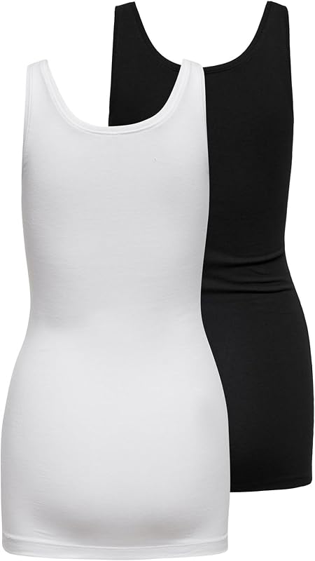 Onllive Love New Long Tank Top 2pk, Camiseta sin Mangas Mujer, Negro (Black Pack:Black and White), 34 (Talla del Fabricante: X-Small)