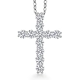 Gem Stone King Moissanite Cross Necklace | 925 Sterling Silver | 1.76 Cttw | 1 Inch | Jesus Christian Religious Crucifix Jewelry Pendant Necklace for Women | with 18 Inch Silver Chain