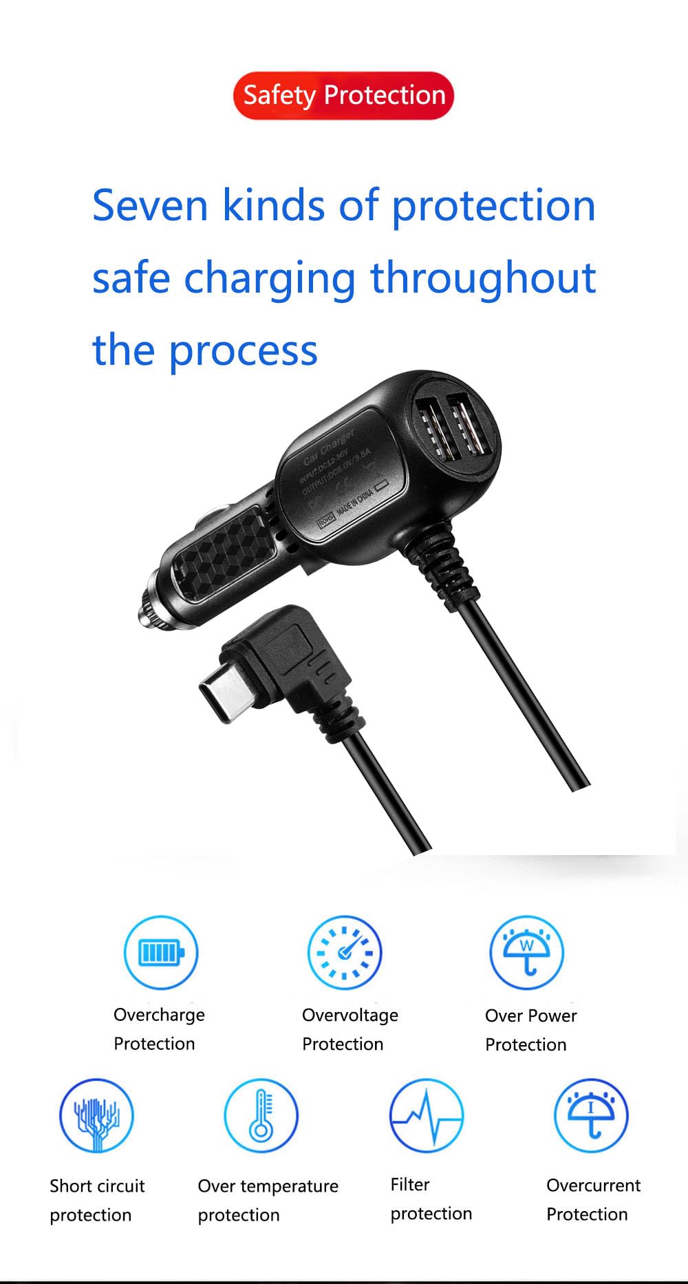 Dash Cam Type C Power Cable Adapter Compatible for Vantrue N5 /N4 Pro /N2S /E1 Lite /E2 /E3 /S2-3CH,REDTIGER F7N /F7NP,WOLFBOXG840S G850 Dash Cam(USB-C Port)