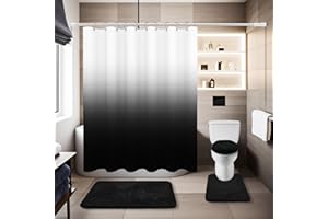 BAAHRNOM Black Bathroom Sets with Shower Curtain and Rugs Waterproof Shower Curtain Sets 1 Piece and Soft Bathroom Rugs Sets 3 Piece for Luxury Bathroom Decor Set