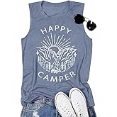 Graphic Tank Tops for Women Happy Camper Tank Tops for Teens Sunshine Hawaiian Beach Tops Athletic Camping Sleeveless Tee