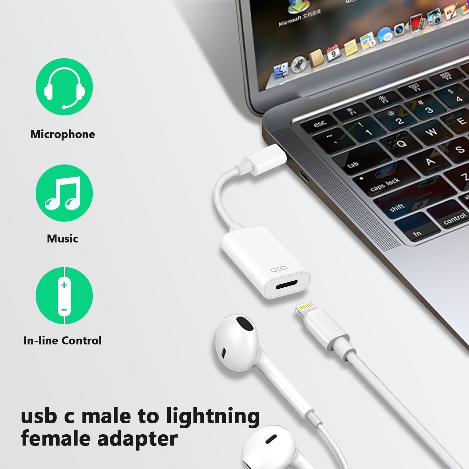 USB C to Lightning Headphone Audio Adapter for iPhone 16 15 Plus Pro Max with Charge Data,Type C Male to Female Lightning Earphone Converter Dongle for iPad Pro Air Mini MacBook