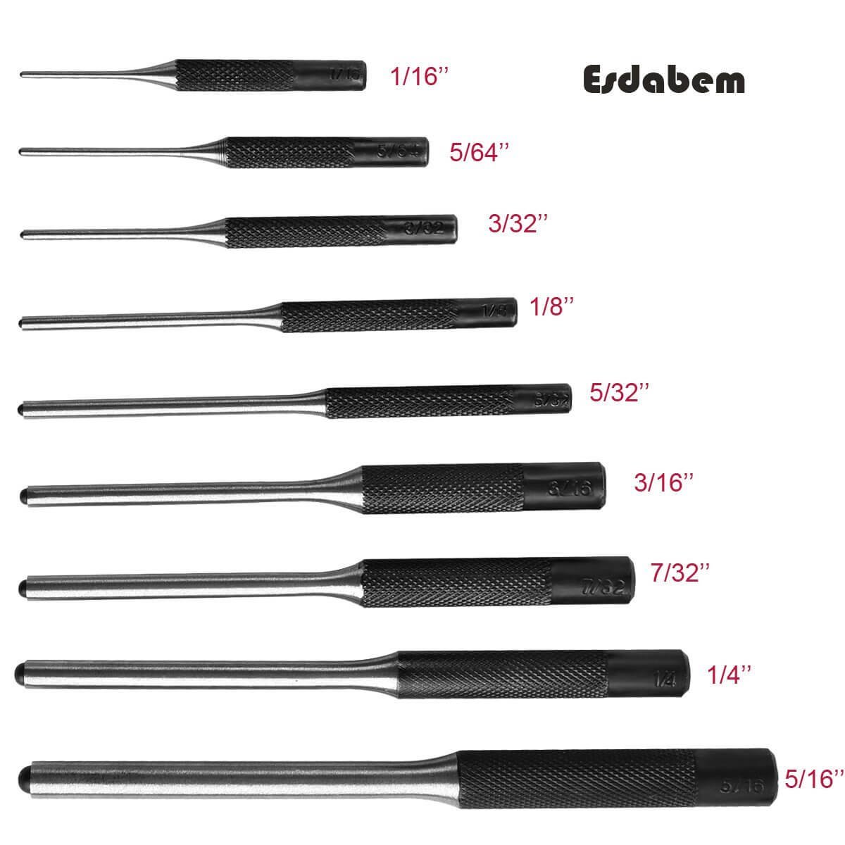 9 Pcs Roll Pin Punch Set and 4 Pcs Hollow End Starter Punch Tool with