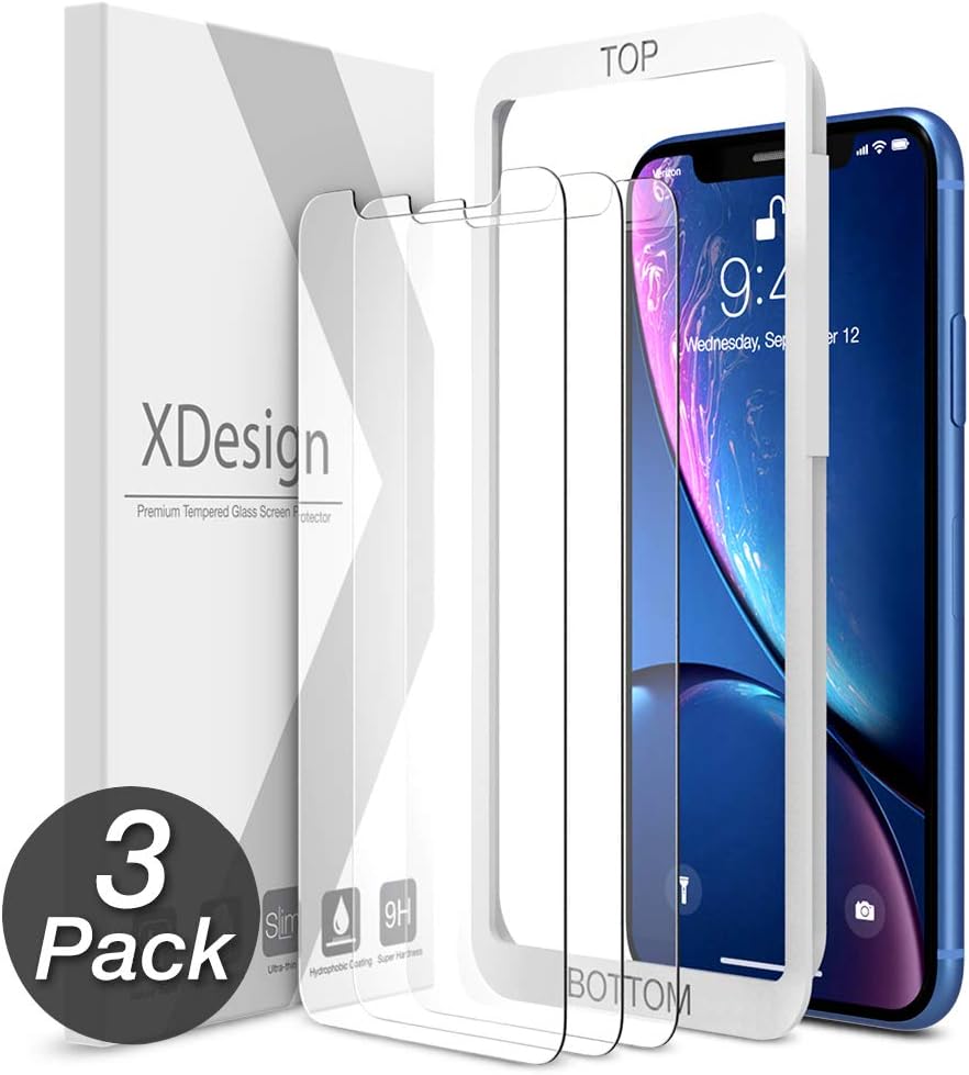 XDesign Glass Screen Protector Designed for iPhone 11 and iPhone XR (3-Pack) 6.1-inch Tempered Glass 9H Hardness 12 Points Impact Absorb + Pro Installation Tray [Fit with Most Cases]- 3 Pack