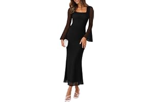 Sipaya Bodycon Maxi Dresses for Women Mash Long Sleeve Winter Clothing Square Neck Fall Fashion Wedding Guest Outfits
