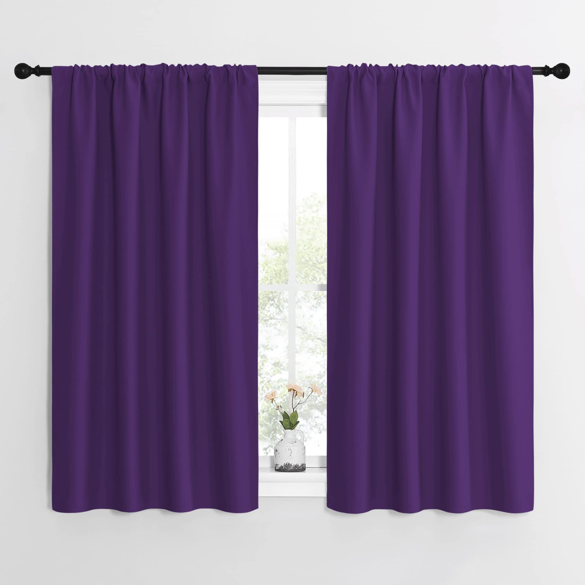 Photo 1 of **MISSING 1 PANEL** NICETOWN Kitchen Curtains, Short Blackout Curtains & Drapes, Home Decoration Window Treatment Cafe Curtain Panels with Rod Pocket (Royal Purple, 42-inch Wide x 54-inch Long, 2 Panels)