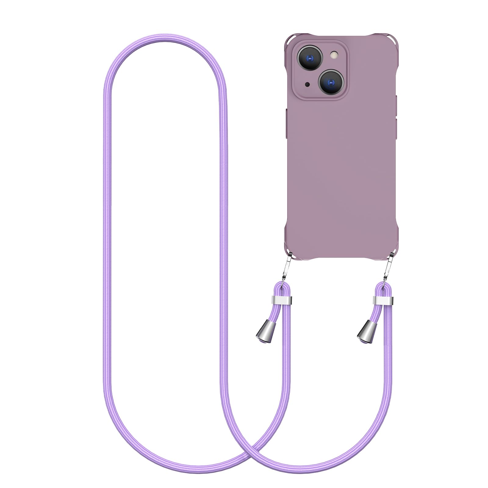 CAROKI Crossbody iPhone 14 Case, Lanyard Protective Liquid Silicone Case with Adjustable Length Detachable Lanyard Rope Shockproof Hands-Free Phone Cover for iPhone 14 6.1"-Purple