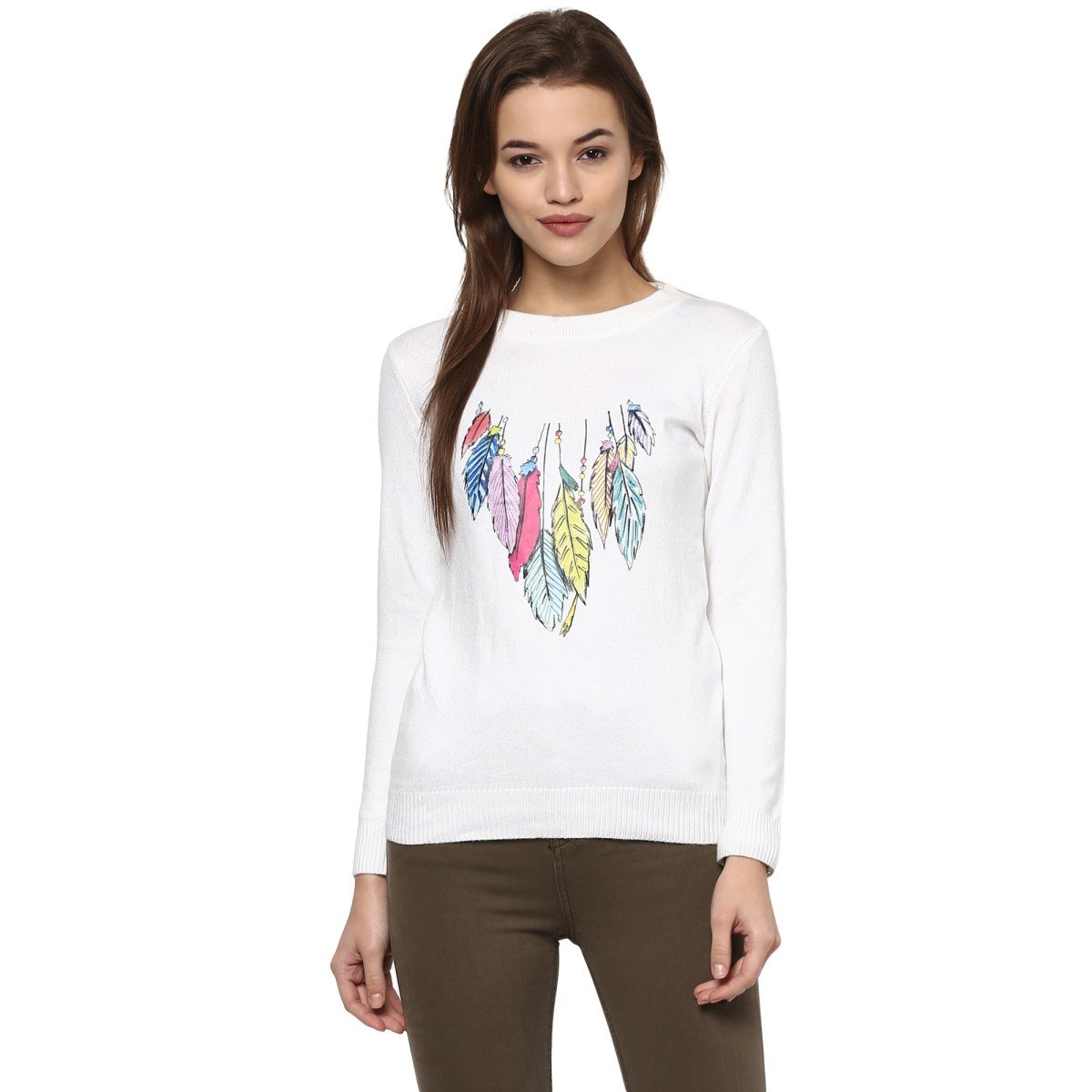 camey women's fashion stretchy round neck white long sleeve pullovers sweaters top