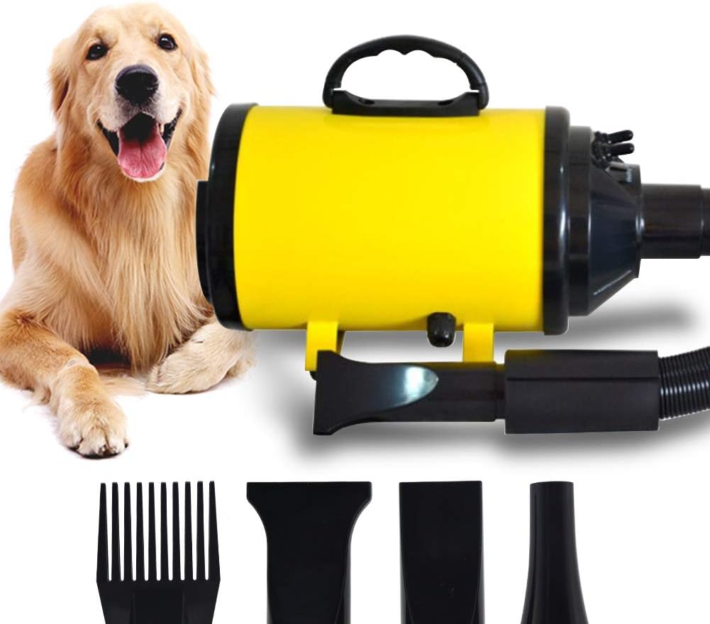 SLADE Dog Dryer Blow Grooming Hair Dryer for Large Dogs Pet Professional High Velocity Blower Hot and Cold 30-70℃ Adjustable for Medium Large Big Dog 3200W/4.2HP (Yellow-2 Speed adjustments)