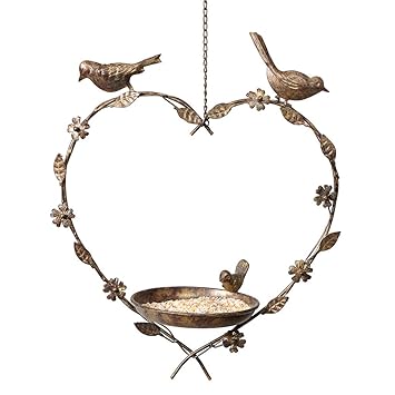 Vintage Hanging Heart Shaped Bird Feeder Dish Decorative Garden