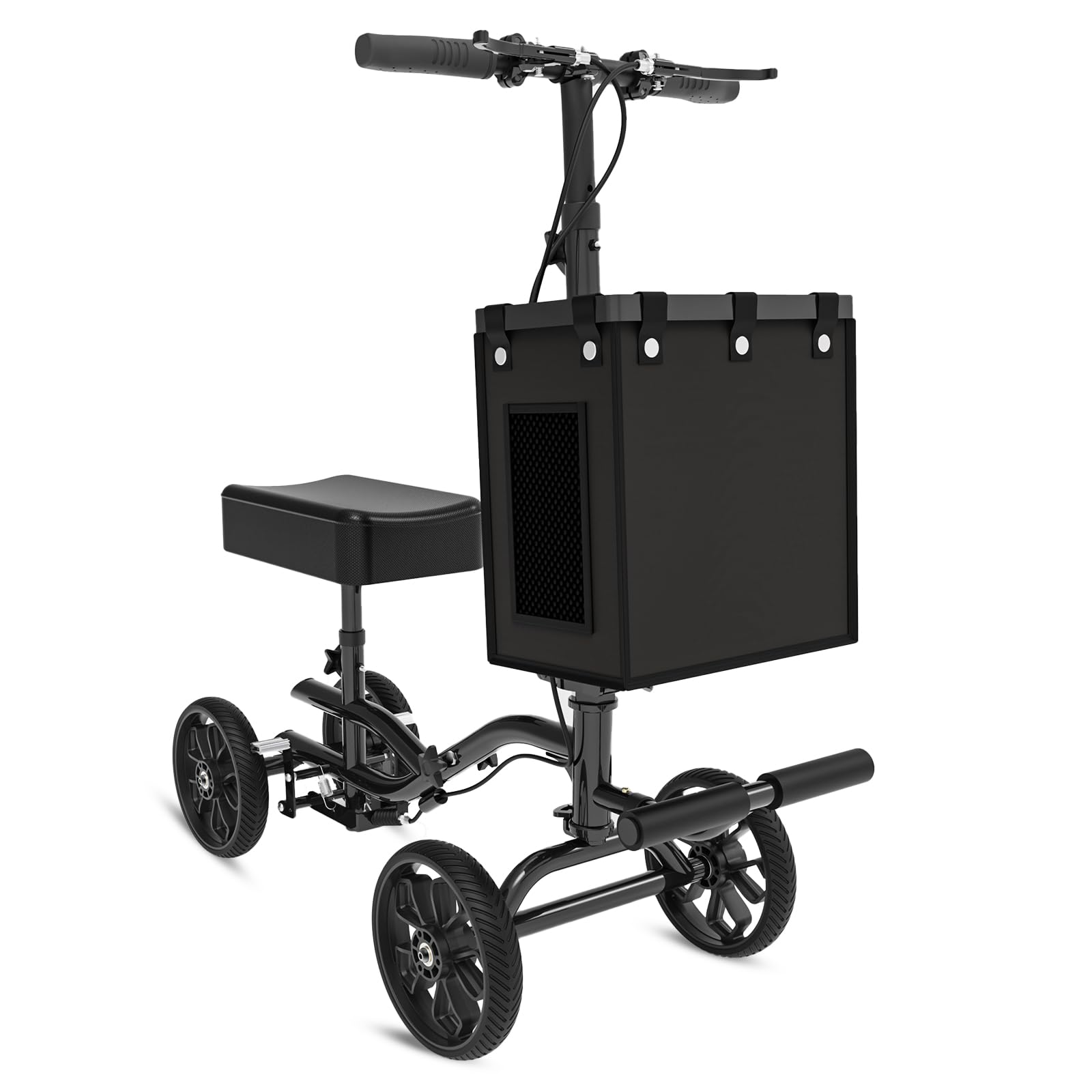 Photo 1 of Fvzzin Lightweight Knee Scooter, Foldable & Adjustable Knee Scooter for Adults for Foot Surgery, Steerable Knee Walker with Detachable Basket, Includes DIY Stickers, Crutch Alternative-Metallic Black