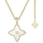 MYEARS Women Clover Necklace Pendant Lapis Lazuli/Mother of Pearl/Turquoise/Yellow Tiger's Eye Cubic Zirconia 14K Gold Simple Dainty Chain Everyday Trendy Lucky Jewelry