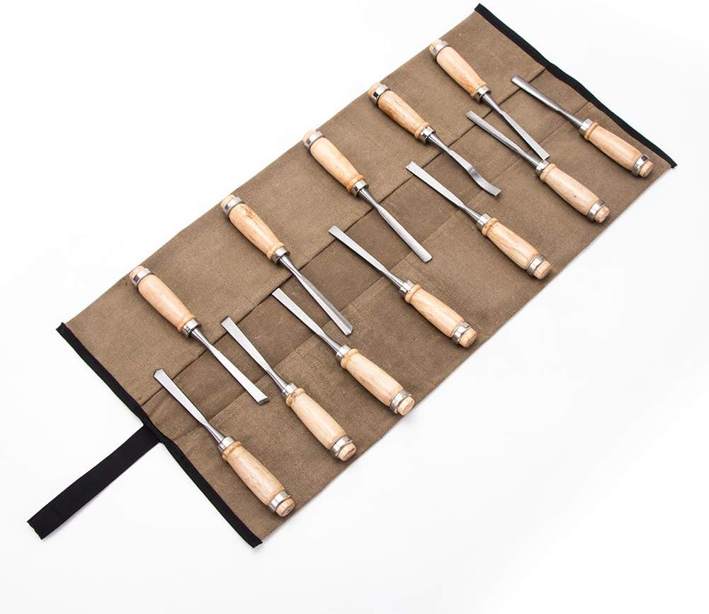 Spanner Organiser,Waxed Canvas Chisel Roll,Screwdriver Spanner Roll,Multi-Purpose Tool Roll,Tool Pouch Bag,Woodworking and Carving Hand Tool Storage Organizer,Tool Gifts for Men