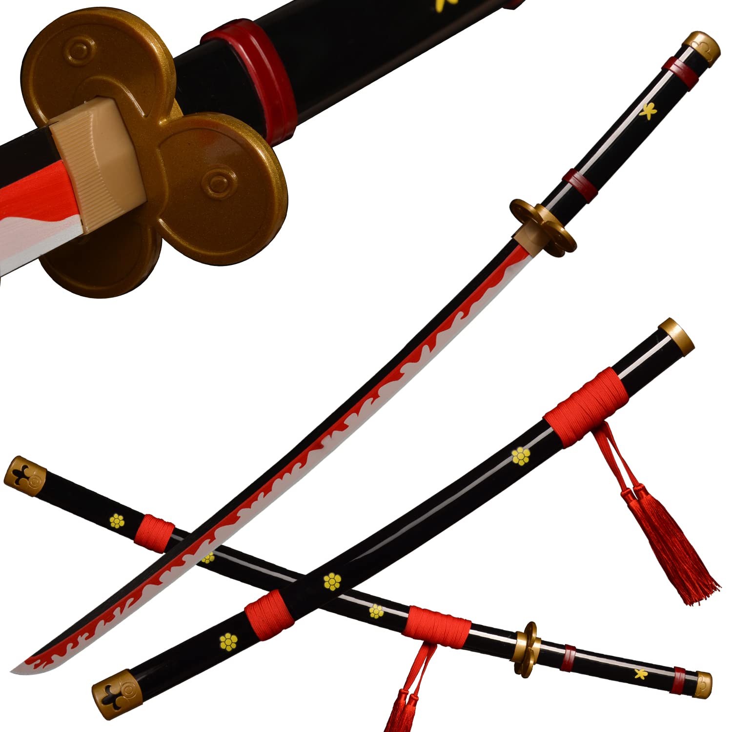 ACTASITEMS Roronoa Zoro Swords Anime Cosplay Wooden Sword - 104cm,Yama Enma Katana black