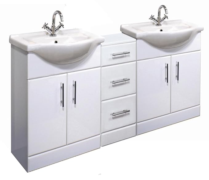 1600mm High Gloss White Bathroom Furniture Set 2 x Vanity Basin