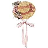 COSDREAMER Girls Women Tea Party Sun Hat Lace Ribbons Straw Hats Small