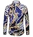 Versaces Men Shirt Fashion Digital Printing Lapel Long Sleeve Shirt, Navy Blue, L