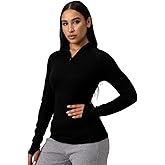 Merino Protect 100% Merino Wool Hoodie Women Quarter Zip Base Layer Midweight Thermal Long Sleeve for Running Walking