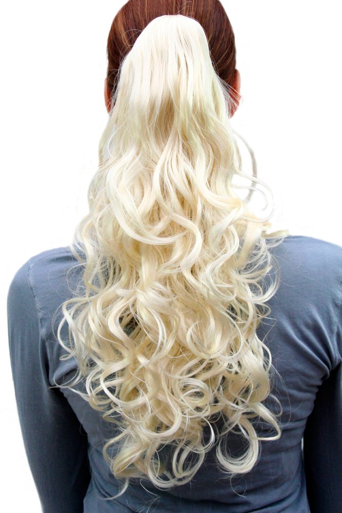 WIG ME UP - C-128-613 Hairpiece ponytail medium length curls platinum blond Butterfly-Claw/Clamp 18inch