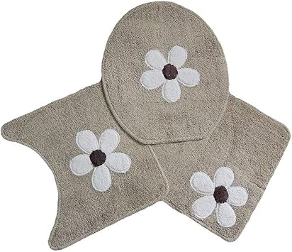 Jogo Para Banheiro Cotton Com Aplique 3 Pecas Pedra Branca