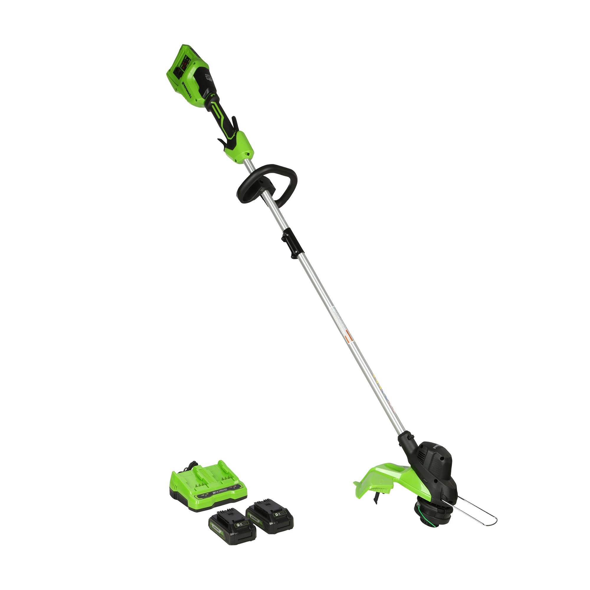 Greenworks 2 x 24V (48V) 15-inch TORQDRIVE String Trimmer, (2) 24V 2Ah USB (Power Bank) Batteries and 4A Dual Port Charger Included, ST48B2210