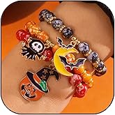MQNP Halloween Charm Bracelets Pumpkin Ghost Bat Moon Witch Hat Cat Stackable Bracelet Cute Spooky Halloween Costume Accessories