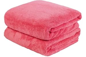 JML Luxury Hotel & SPA Bath Towels (2 Pack, 30"x60") - 350GSM High Density Fleece Towel Sets - Super Soft and Absorbent, Lint Free, Fade Resistant Bath Towel, Coral Fleece Pink