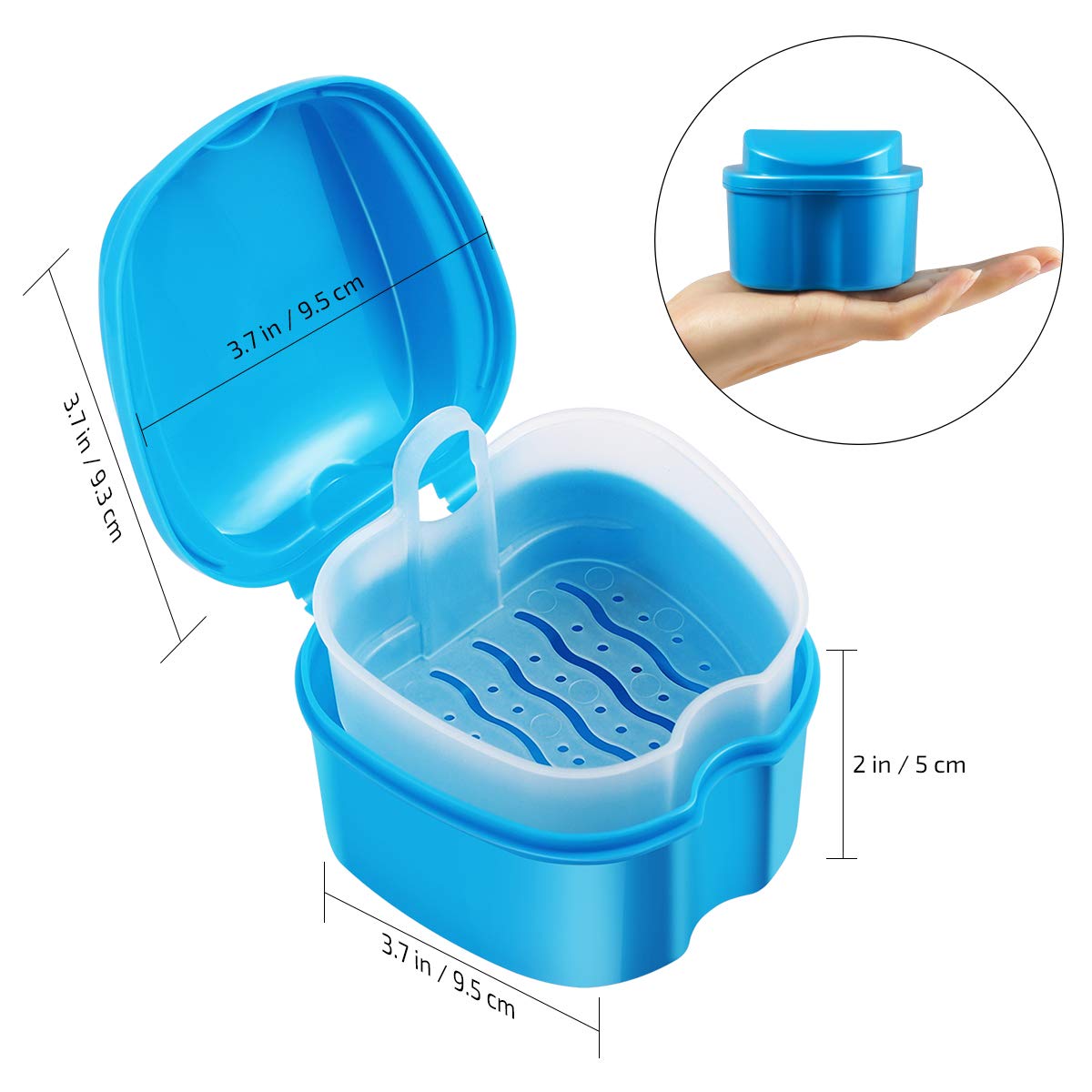 ROSENICE Denture Case, Denture Bath Box Case Dental Orthodontic Retainer, False Teeth Storage Case Box with Strainer (Sky-blue) : Beauty